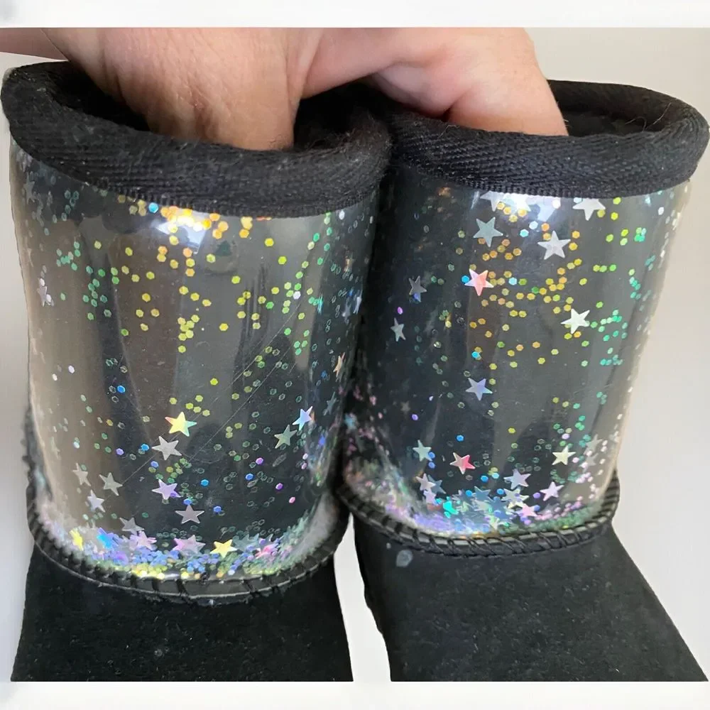UGG Classic II Clear Glitter Boots Black Size 7 Toddler‎ Girls Kids Star Shoes